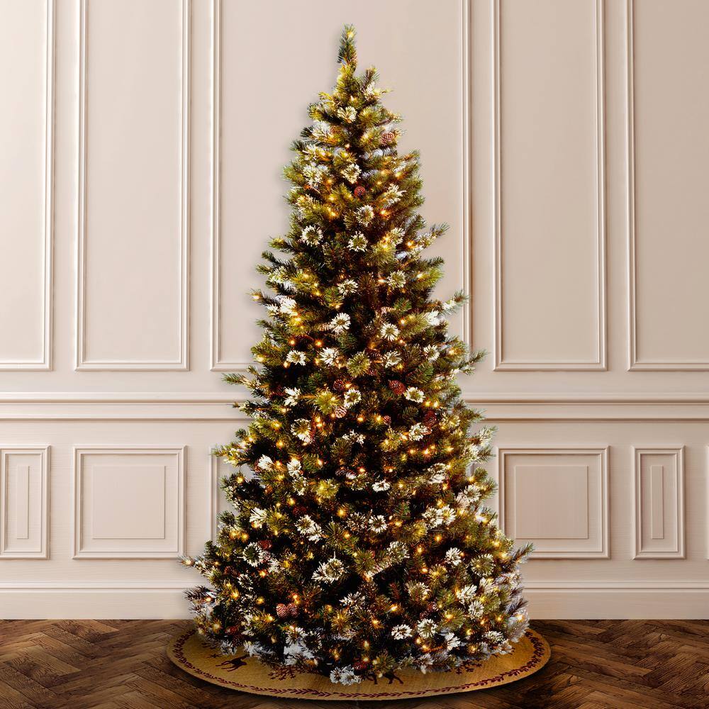 7.5 ft Slim Glittery Pine Christmas Tree with Clear Lights
