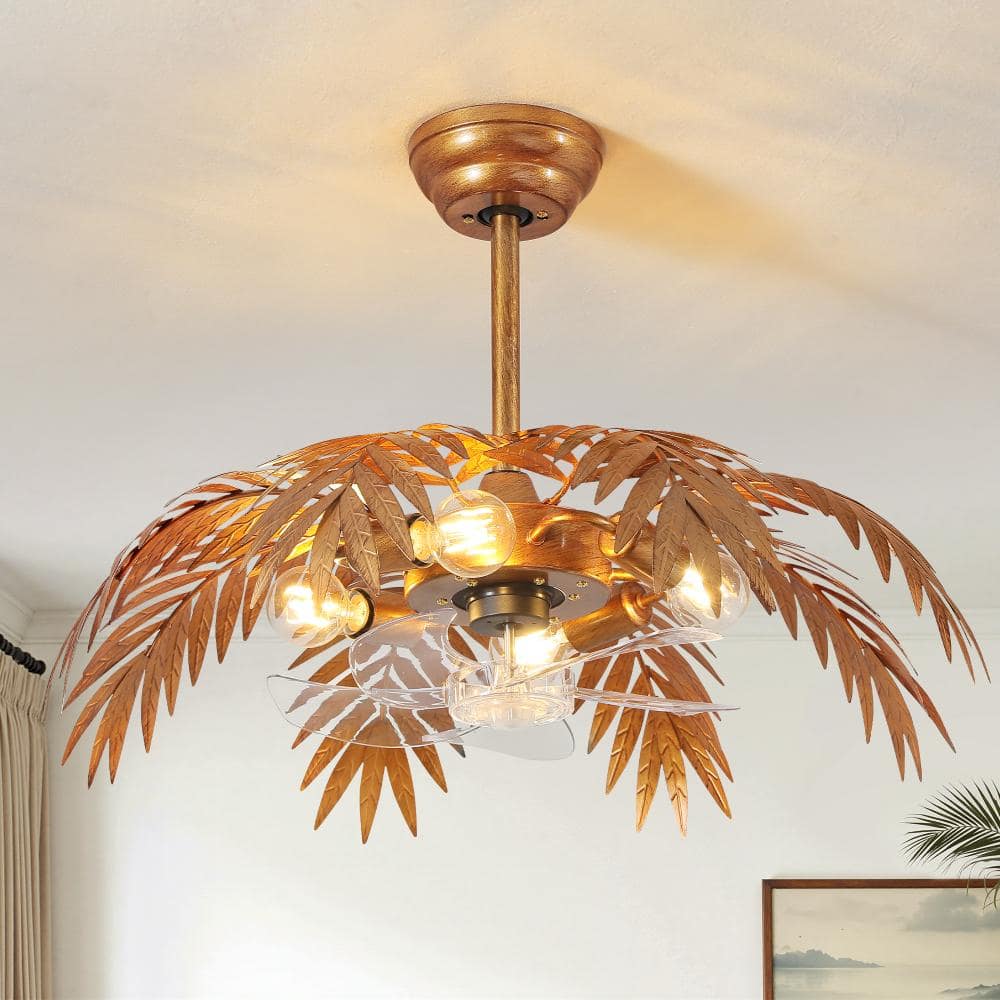 25 In. Indoor Gold Ceiling Fan With Light, Featuring A Bamboo Leaf Design, Remote Control, And 6-Speed Settings. price history on PriceWatchPro