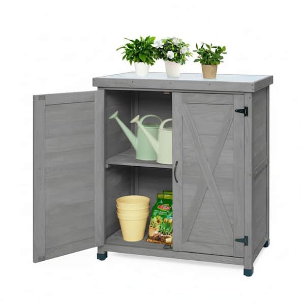 Rebekah 33.5 in. W x 68.5 in. H x 20.5 in. D 3-Shelf Wood Freestanding Cabinet in Grey