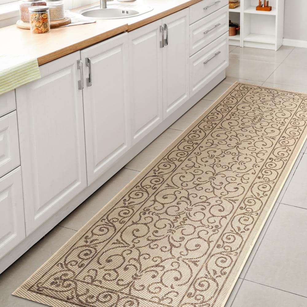Boho Vintage Filigree Cream & Brown Indoor/Outdoor Runner Rug