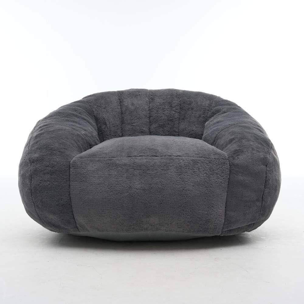 "44"" Grey Faux Fur Bean Bag in Pumpkin Shape for Kids' Spaces, Lounges, or Dorms" price history on PriceWatchPro
