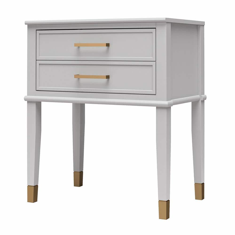 Dove Gray Wooden End Table with Gold Accents and Storage