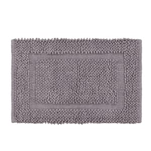 Sophie Border Charcoal Grey 20 in. x 32 in. Cotton Textured Bath Mat