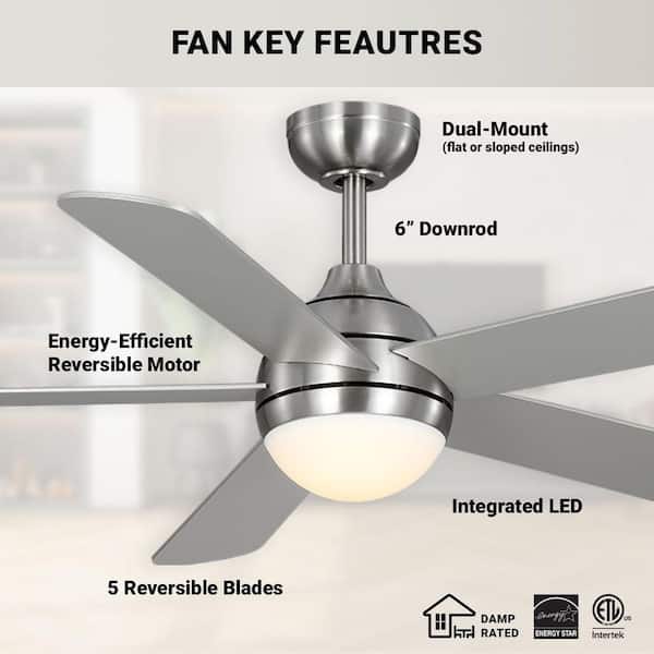 Morland 52 in. Smart Indoor/Covered Outdoor Brushed Nickel Ceiling Fan with Remote, Integrated LED Powered by Hubspace