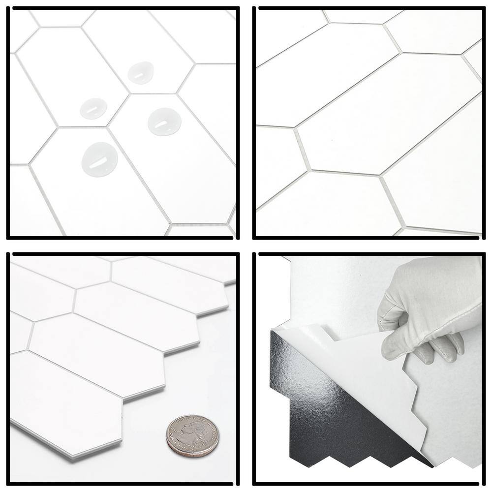 White Hexagonal Peel and Stick Stone Mosaic Tile Sheet