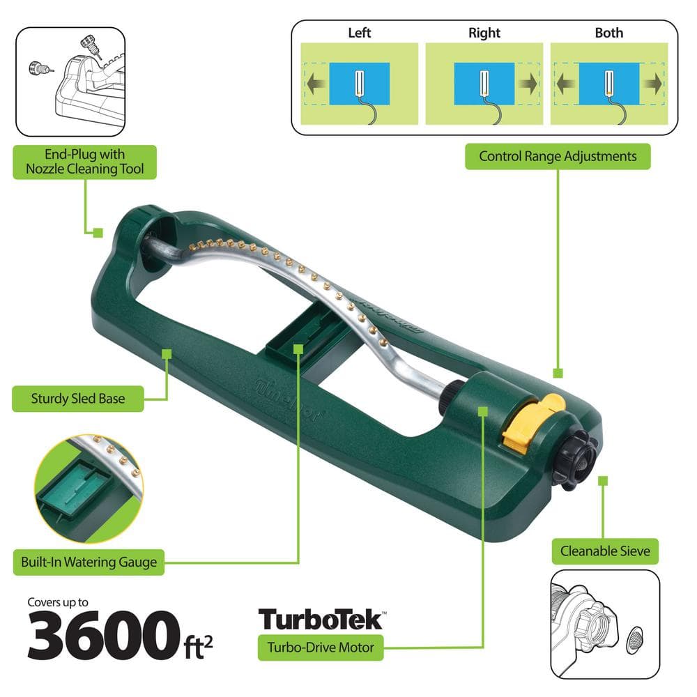 Green TurboTek Oscillating Sprinkler with Brass Nozzles