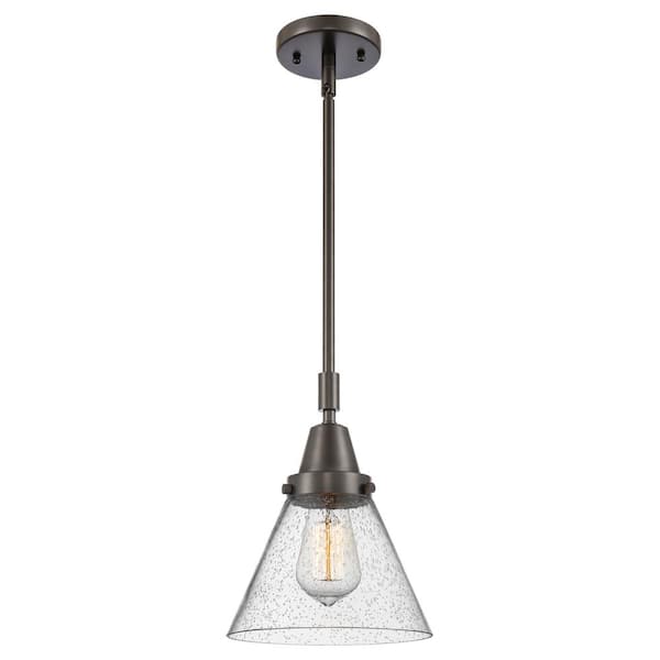 Cone 100-Watt 1-Light Oil Rubbed Bronze Standard Mini Pendant Light with Seeded Glass Shade, No Bulbs Included
