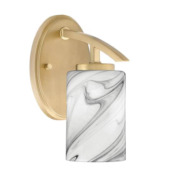 Unbranded Siena 4 in. 1-Light New Age Brass Sconce with 4 in. Onyx Swirl Glass Shade No Bulb Included