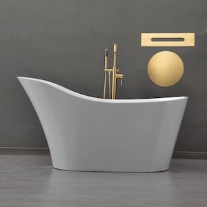 Paterson 59 in. Acrylic Flatbottom Single Slipper Bathtub with Brushed Gold Overflow and Drain Included in White