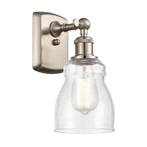 Ellery 4.5 in. 1-Light Brushed Satin Nickel Wall Sconce with Seedy Glass Shade