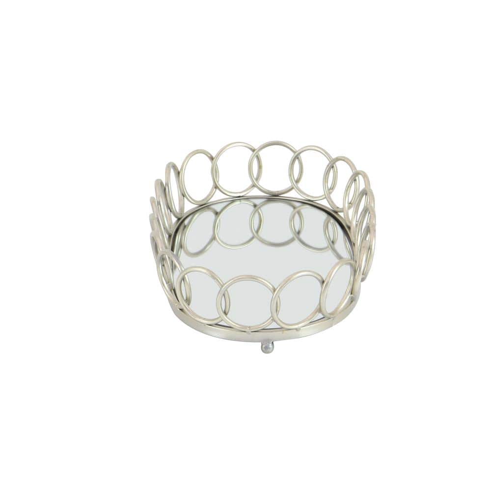 Elegant Silver Mirrored Oval Tray Set, 22" & 18"W with Geometric Pattern
