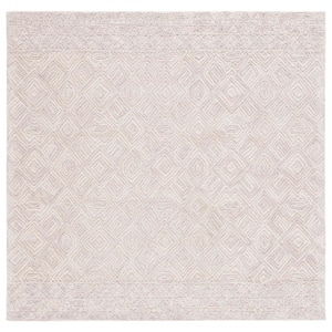 Textual Beige 6 ft. x 6 ft. Abstract Border Square Area Rug