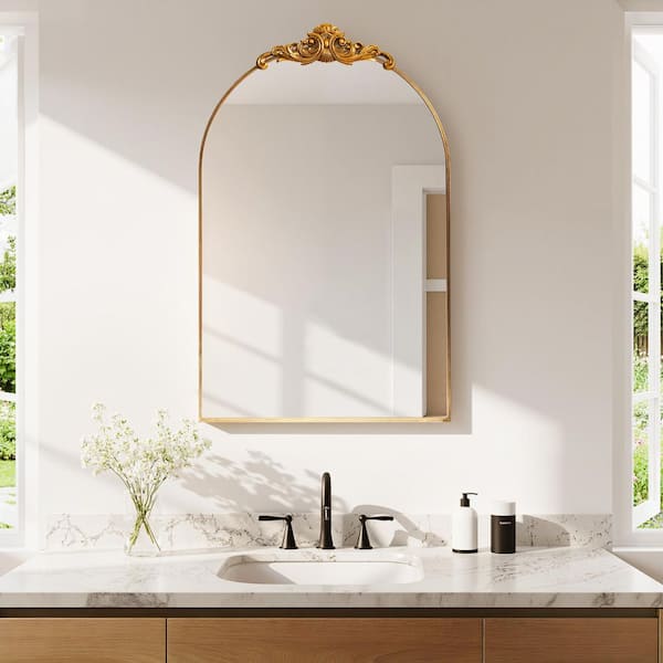 24 in. W x 36 in. H Arched Gold Recessed/Surface Mount Medicine Cabinet with Mirror