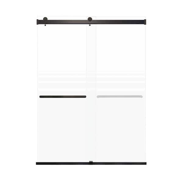 Transolid Brianna 60 in. W x 80 in. H Sliding Frameless Shower Door in Matte Black with Frosted Glass