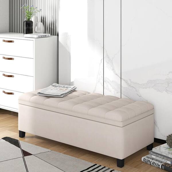 Harper & Bright Designs Beige 46.5 in. Flip Top Bedroom Bench, Storage Entryway Bench with Button Tufted Top