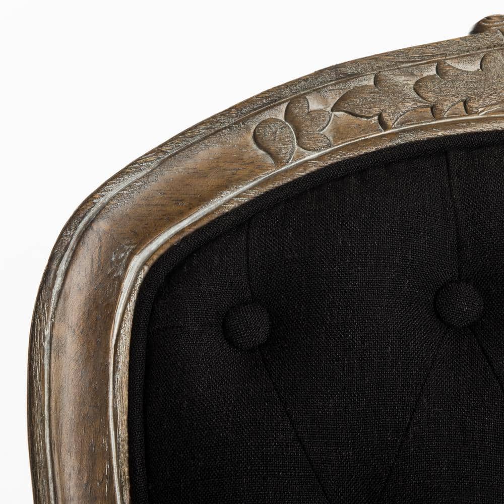 Elegant Black Linen & Rustic Oak French Leg Dining Chair, Set of 2
