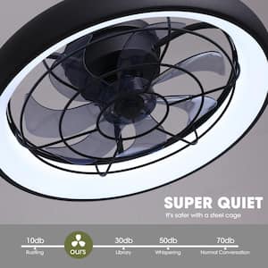 20 in. Indoor LED Black Flush Mount Ceiling Fan with Light Dimmable for Bedroom Lighting APP Remote Control