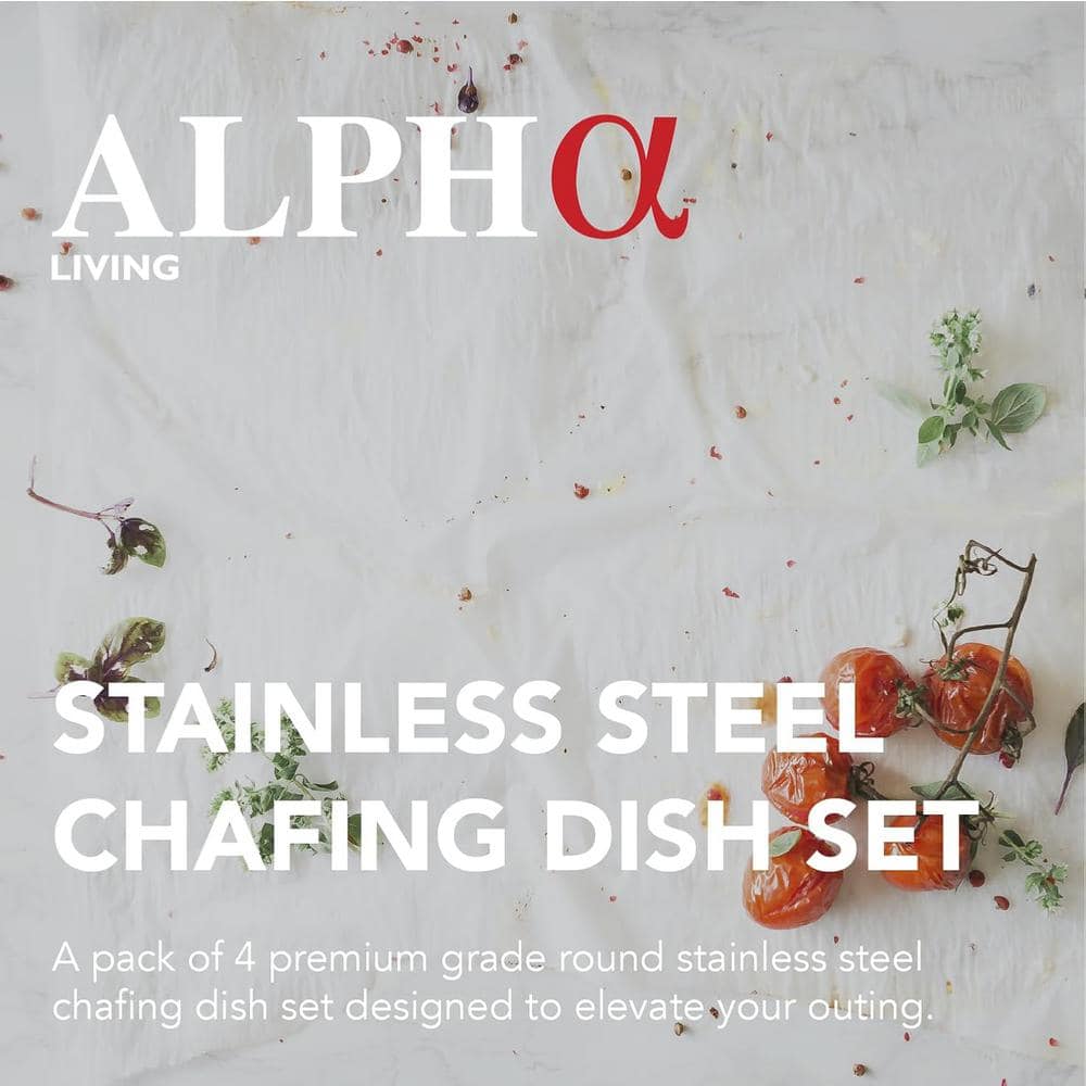 Alpha Living 4 qt Stainless Steel Round Chafing Dish Set with Glass Lids