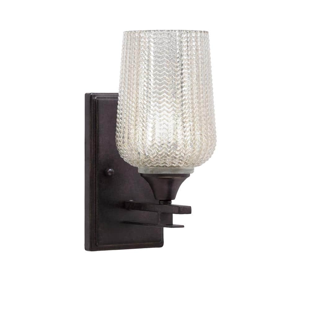 Ontario 1-Light Dark Granite 5 in. Wall Sconce with Silver Textured Glass S