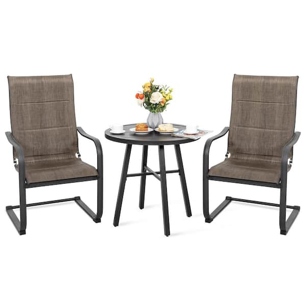 Nuu Garden 3-Piece Metal Patio Outdoor Bistro Set with Round Table and Padded Dining Chairs in Brown