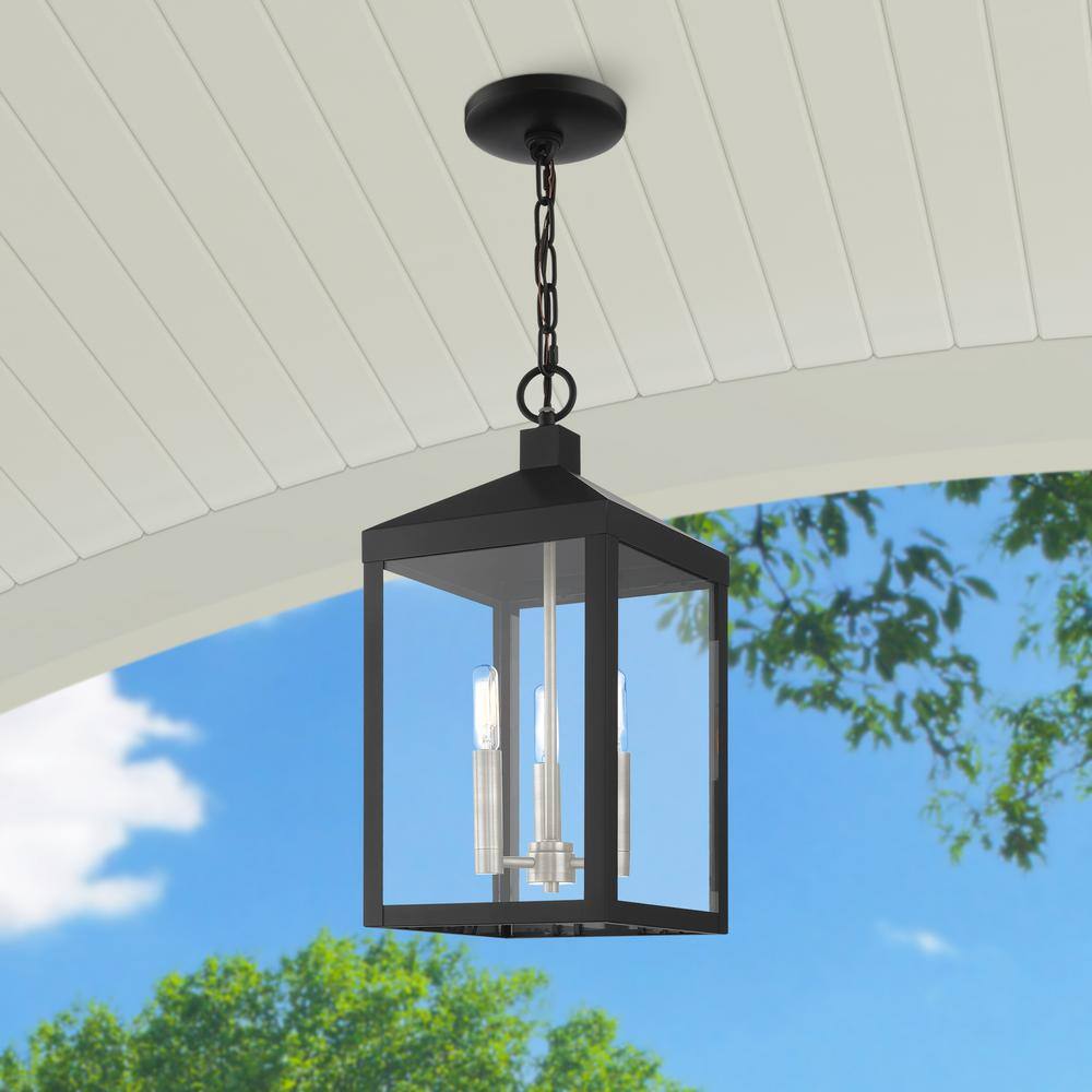 Nyack Modern Black 3-Light Outdoor Pendant with Clear Glass