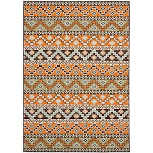 Veranda Terracotta/Chocolate 5 ft. x 8 ft. Border Indoor/Outdoor Patio  Area Rug