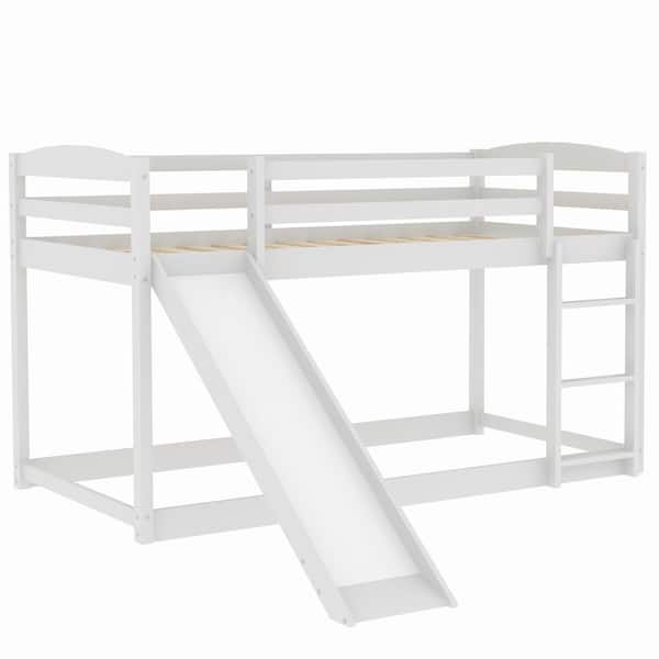 Nestfair White Wood Twin over Twin Bunk Bed with Convertible Slide and ...