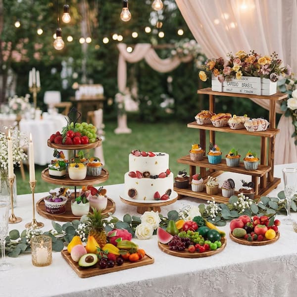 Cake stand 2点 set “ no brand” Wudkey Wood Brown Cake Stands Set of 6, 3-Tier Farmhouse Cupcake