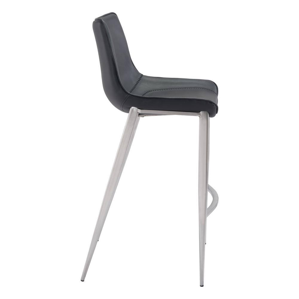 Transitional Magnus 20.7" Black Metal Bar Stool with Silver Accents