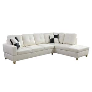 Starhome Living 25 in. W Square Arm 2-Piece Faux Leather L Shaped Sectional Sofa in White