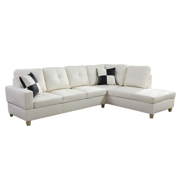 Star Home Living Starhome Living 25 in. W Square Arm 2-Piece Faux Leather L Shaped Sectional Sofa in White