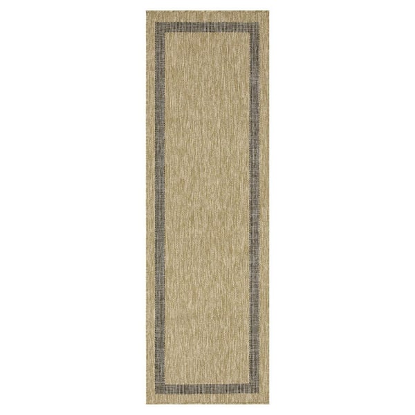 Azelia Jute and Black 2 ft. x 8 ft. Indoor/Outdoor Area Rug
