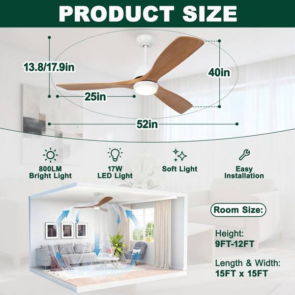 Jushua 52 in. Indoor White Downrod Mount Standard Ceiling Fan with