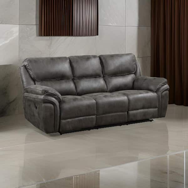 Benjara 90 in. Pillow Top Arm Microfiber Rectangle Manual Recliner Sofa in Gray