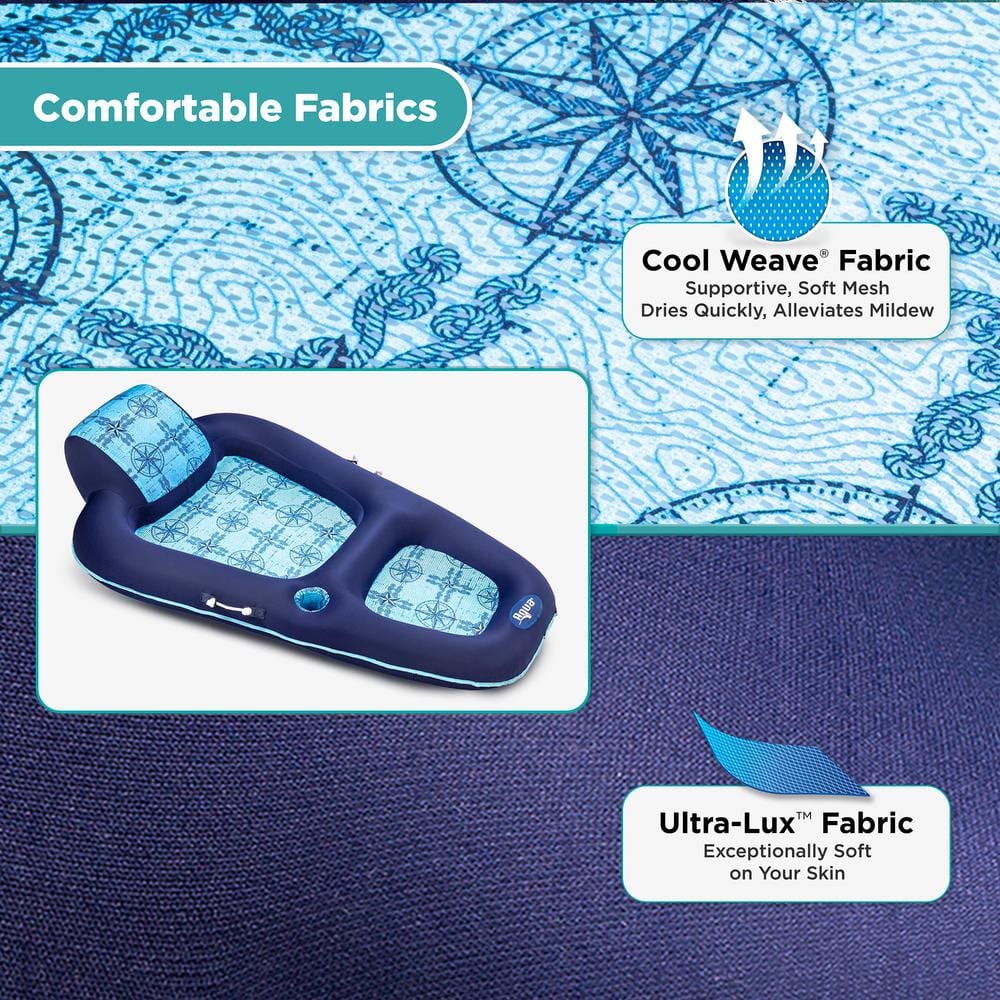 Extra Large Blue Inflatable Pool Lounger with Headrest and Cupholder