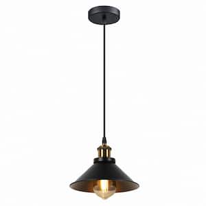 1-Light Matte Black Retro Industrial Vintage Hanging Lamp Pendant Light with Metal Shade