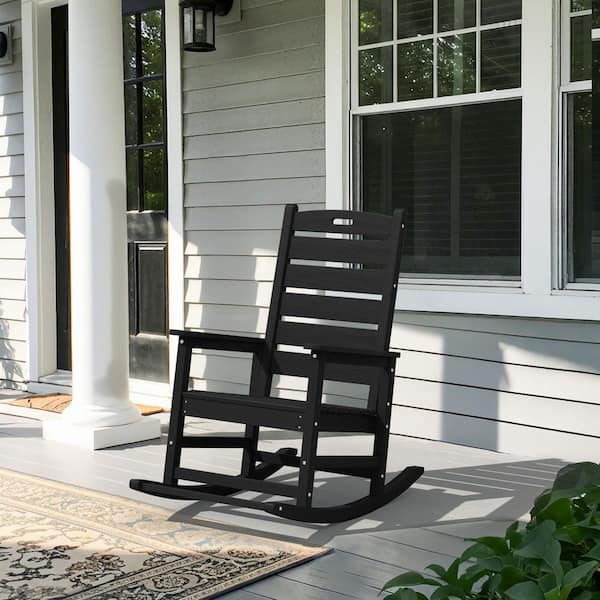 Black HDPE Plastic Outdoor Patio Rocking Chair with Footrest