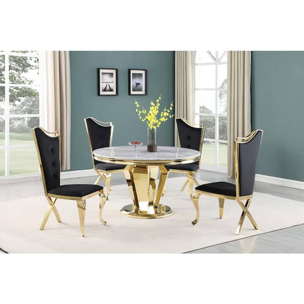 Best Master Furniture Crownie Gold Faux Marble 51 in. L Pedestal Round Dining Table Seats 4 C194GT The Home Depot