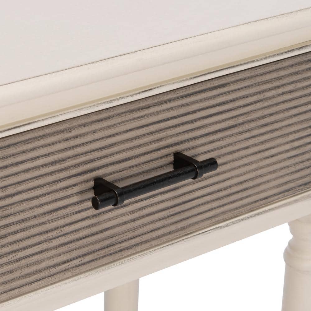 Distressed White and Greige 2-Drawer Console Table with Storage