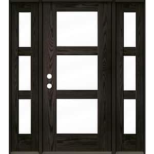 BRIGHTON Modern 64 in. x 80 in. 3-Lite Right-Hand/Inswing Clear Glass Baby Grand Stain Fiberglass Prehung Front Door/DSL