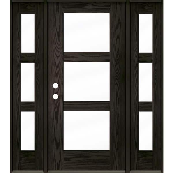 Krosswood Doors BRIGHTON Modern 64 in. x 80 in. 3-Lite Right-Hand/Inswing Clear Glass Baby Grand Stain Fiberglass Prehung Front Door/DSL