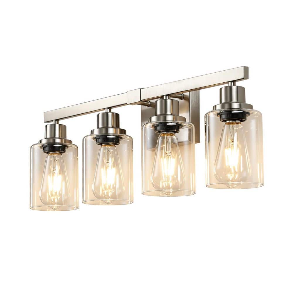 24.2 in. 4-Light Brushed Nickel Bathroom Vanity Light with Clear Glass Shade price history on PriceWatchPro