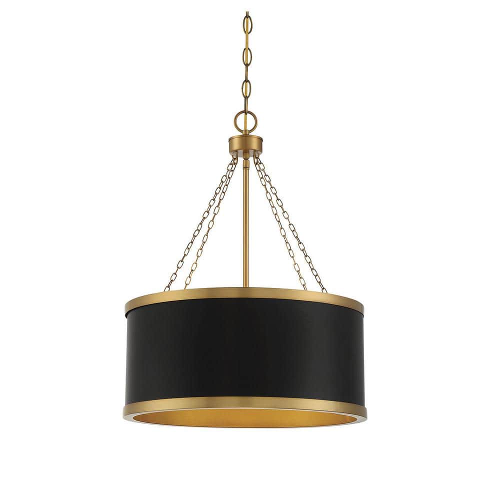 Delphi Vintage Hollywood 6-Light Black and Warm Brass Drum Pendant