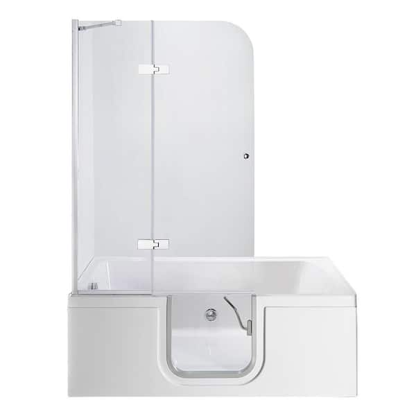 Ella Laydown 60 in. Walk-in Whirlpool Bathtub in White with LHS Hinged Middle Glass Door, Glass Door Screen, 2 in. LHS Drain