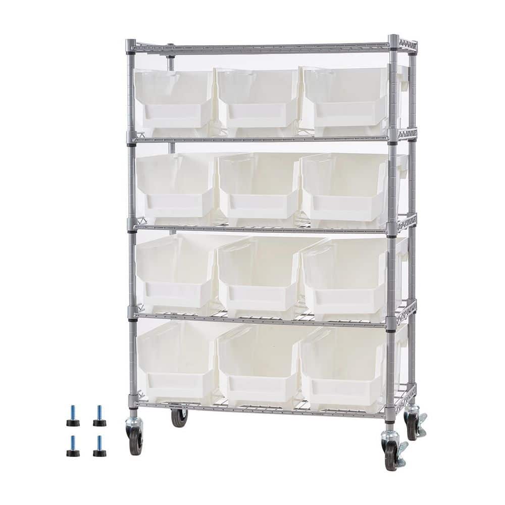 5-Tier Rolling Bin Storage Rack with Wheels, 12 Organizer Bins, Steel Wire Tool Organizer for Garage Office, 2025 update price history on PriceWatchPro