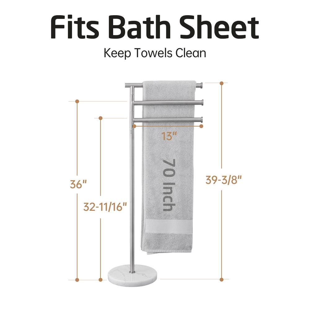 Brushed Steel Freestanding Towel Rack with Marble Base
