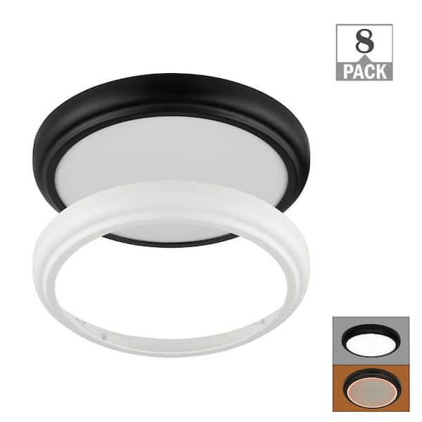 Commercial Electric 13 in. White Round LED Flush Mount with Night Light and Interchangeable Black Trim 1500 Lumens Adjustable CCT (8-Pack)