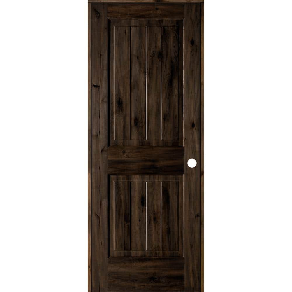 30 in. x 80 in. Knotty Alder 2 Panel Left-Hand Square Top V-Groove Black Stain Solid Wood Single Prehung Interior Door price history on PriceWatchPro