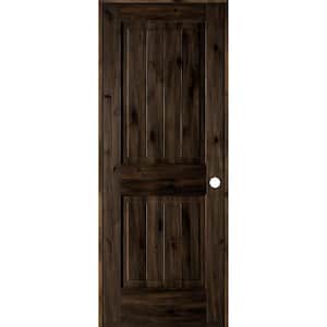 30 in. x 80 in. Knotty Alder 2 Panel Left-Hand Square Top V-Groove Black Stain Solid Wood Single Prehung Interior Door