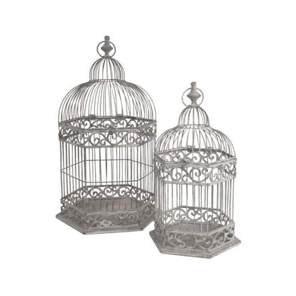 Generic unbranded 14.75 in. W Grey Cathedral Birdcage Set (Set of 2)